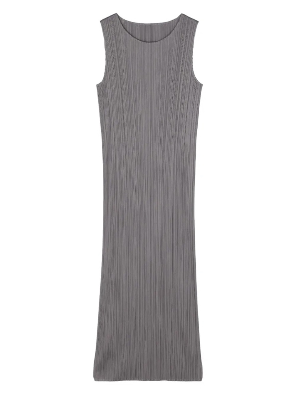 Pleats Please Issey Miyake Gray Pleated Sleeveless Long Midi Dress, Size 3 Auth